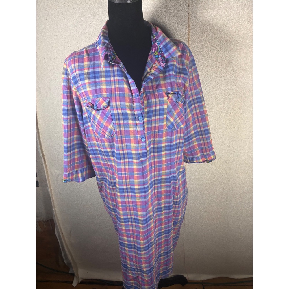 Route 66 Plaid Shirt Dress Womens L Multi Color Excellent 3/4 Sleeve Tunic